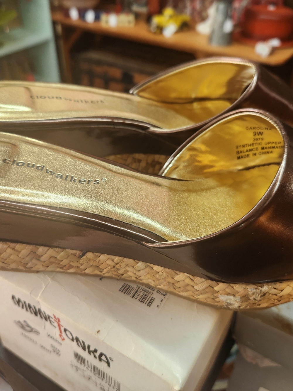 cloudwalkers Metallic Bronze Wedge Sandals with Woven Platform